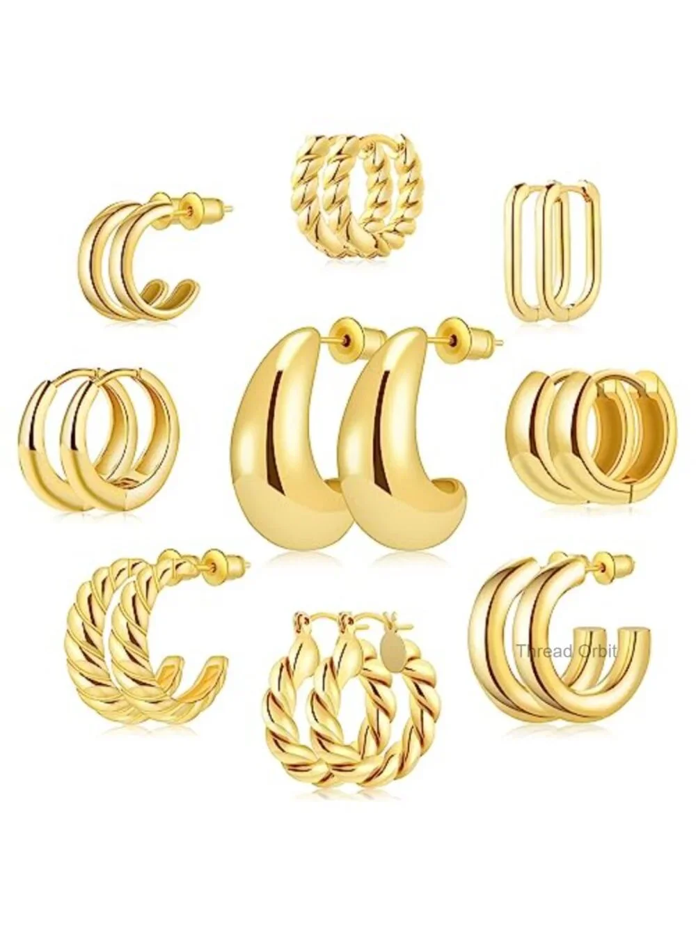 14K Gold Plated Hoop Earrings Set Non Tarnish Hypoallergenic Sensitive Ears